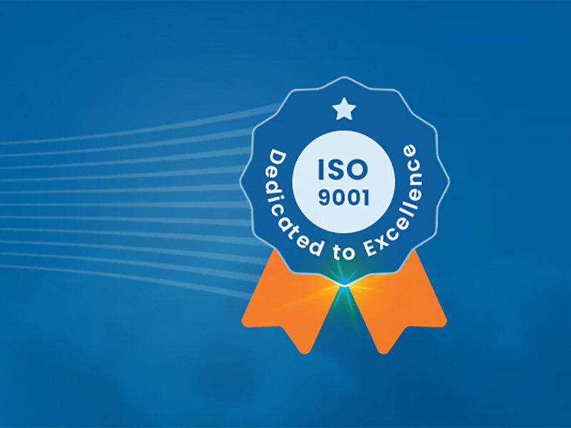 Stilisiertes Siegel mit der Aufschrift: ISO 9001 - Dedicated to Excellence